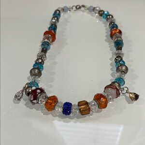 Pandora Blue and Orange Beaded Necklace